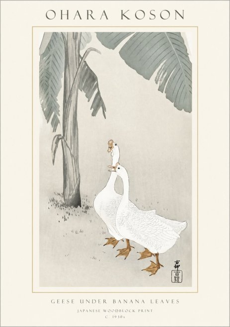 Ohara Koson Geese Under Banana Leaves No1 - Plakát