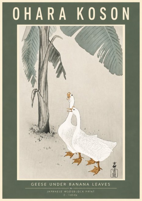 Ohara Koson Geese Under Banana Leaves No4 - Plakát