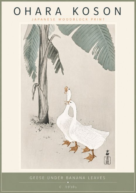 Ohara Koson Geese Under Banana Leaves No5 - Plakát