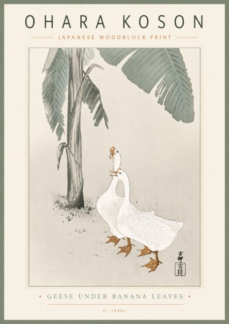 Ohara Koson Geese Under Banana Leaves No6 - Plakát