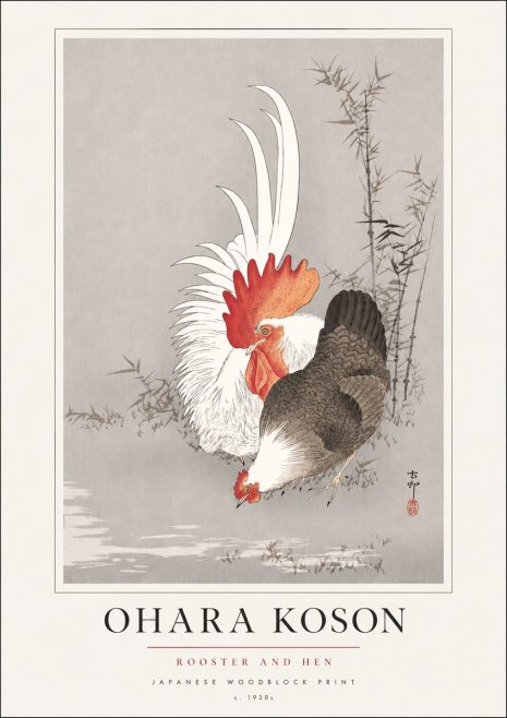 Ohara Koson Rooster and Hen II No3 - Plakát
