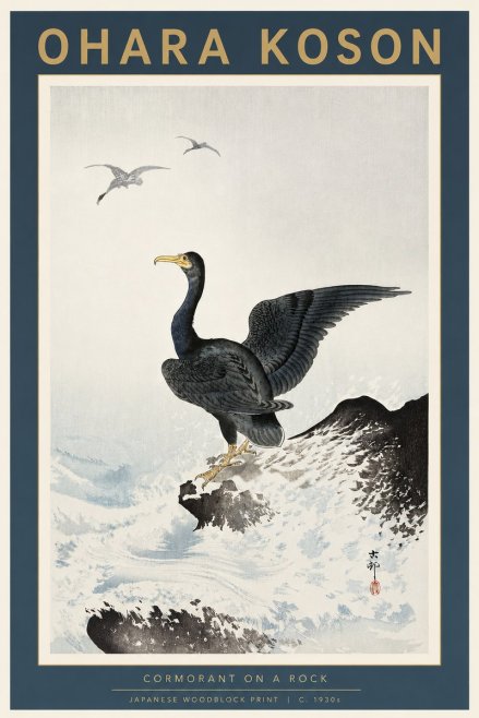 Ohara Koson Cormorant on a Rock No4 - Plakát