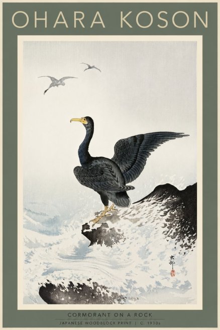 Ohara Koson Cormorant on a Rock No5 - Plakát