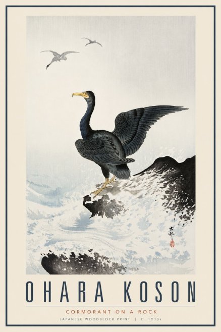 Ohara Koson Cormorant on a Rock No6 - Plakát