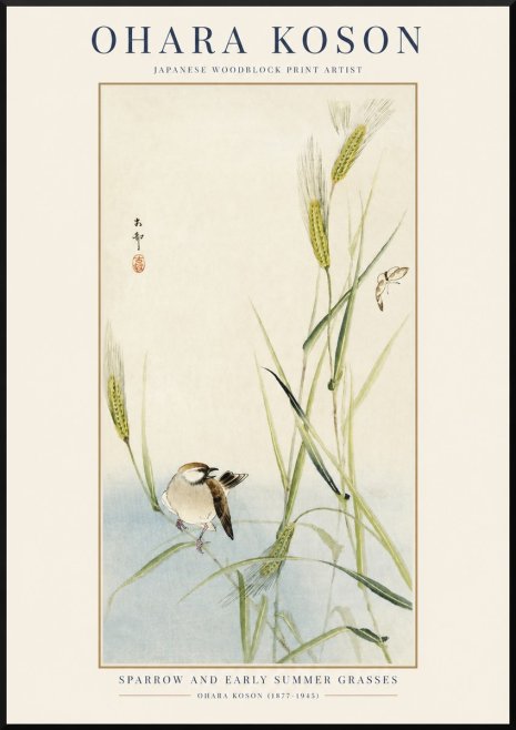 Ohara Koson Sparrow and Early Summer Grasses No1 - Plakát