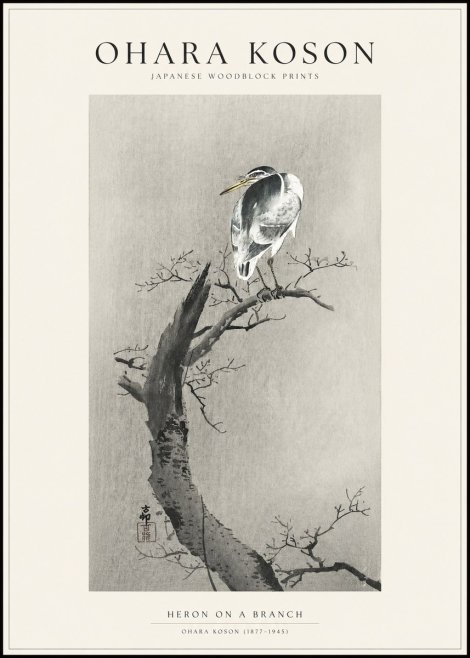 Ohara Koson Heron on a Branch No1 - Plakát