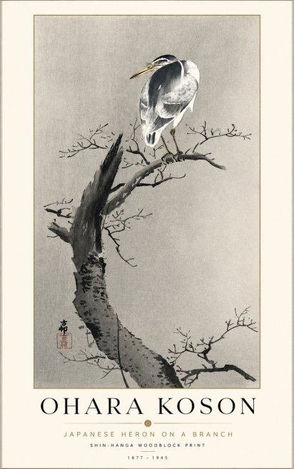 Ohara Koson Heron on a Branch No2 - Plakát