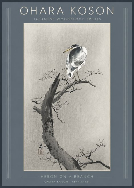 Ohara Koson Heron on a Branch No3 - Plakát