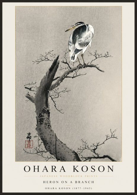Ohara Koson Heron on a Branch No4 - Plakát