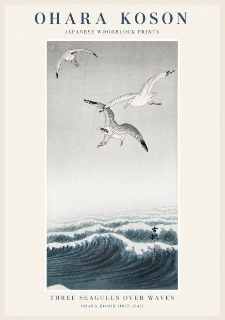 Ohara Koson Three Seagulls over Waves No1 - Plakát