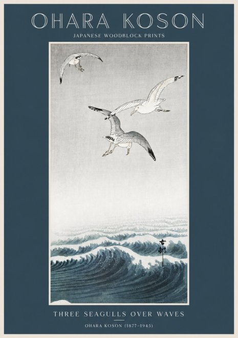 Ohara Koson Three Seagulls over Waves No2 - Plakát