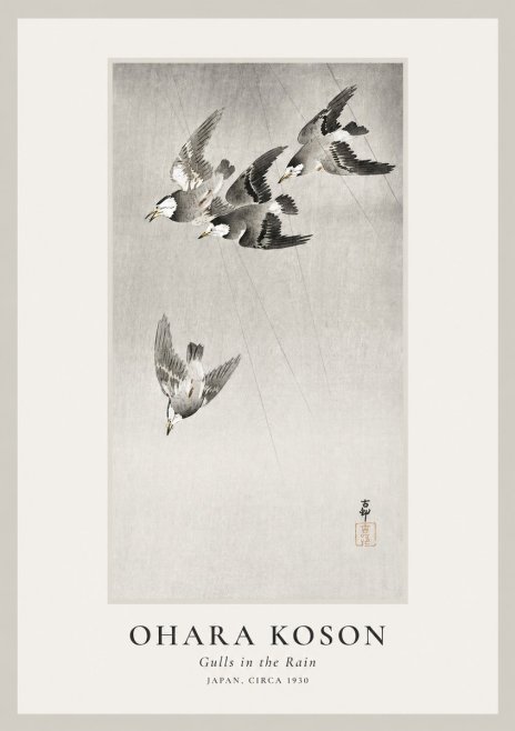 Ohara Koson Gulls in the Rain No1 - Plakát