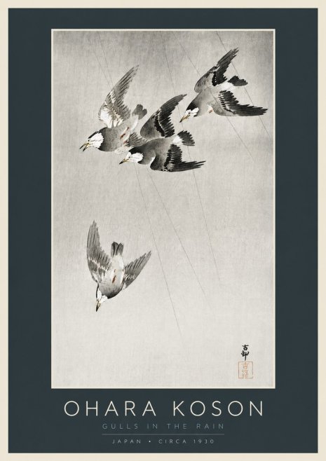 Ohara Koson Gulls in the Rain No2 - Plakát