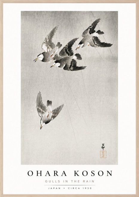 Ohara Koson Gulls in the Rain No3 - Plakát