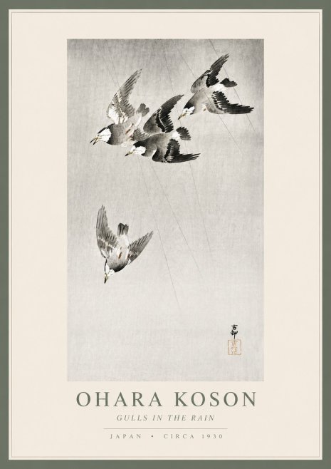 Ohara Koson Gulls in the Rain No4 - Plakát