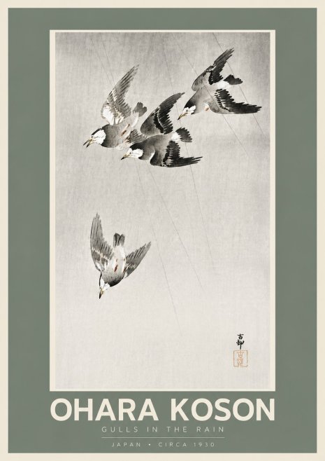 Ohara Koson Gulls in the Rain No5 - Plakát