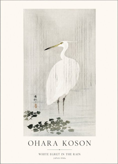 Ohara Koson White Egret in the Rain No1 - Plakát