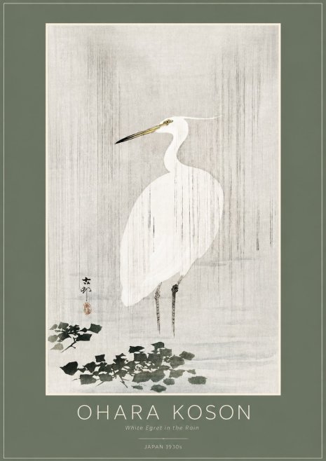 Ohara Koson White Egret in the Rain No2 - Plakát