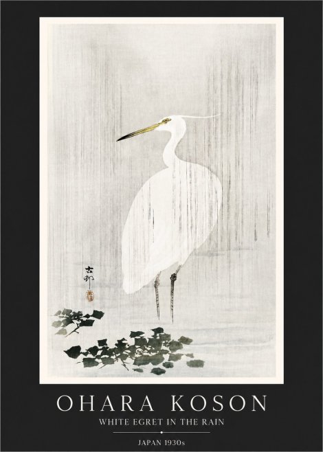 Ohara Koson White Egret in the Rain No3 - Plakát