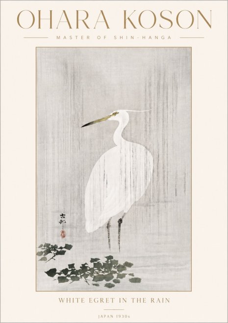 Ohara Koson White Egret in the Rain No4 - Plakát