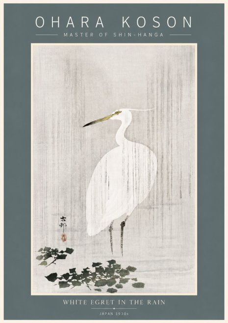 Ohara Koson White Egret in the Rain No5 - Plakát