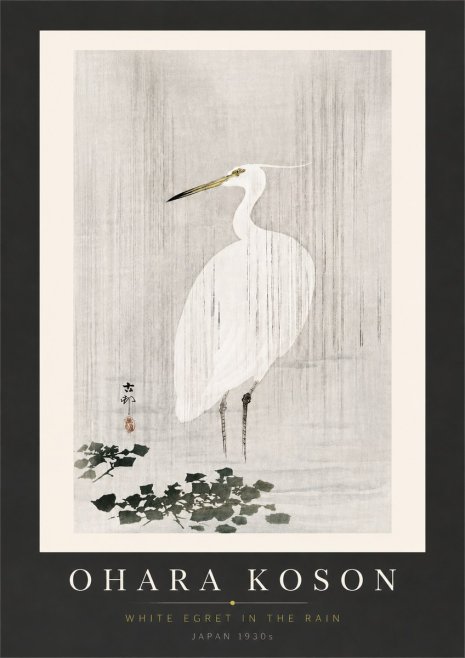 Ohara Koson White Egret in the Rain No6 - Plakát