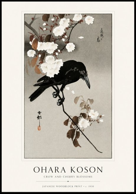 Ohara Koson Crow and Cherry Blossoms No1 - Plakát