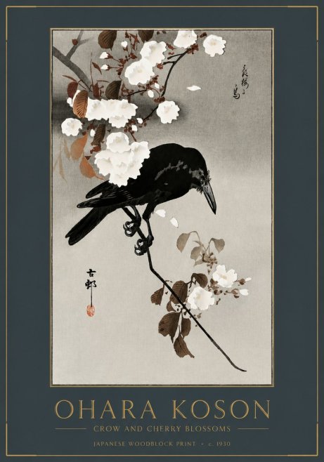 Ohara Koson Crow and Cherry Blossoms No2 - Plakát