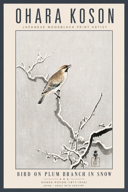 Ohara Koson Bird on Plum Branch in Snow No5 - Plakát