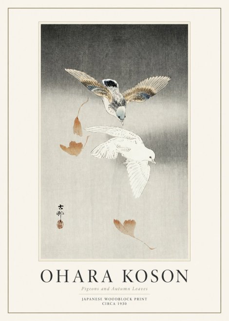 Ohara Koson Pigeons and Autumn Leaves No1 - Plakát