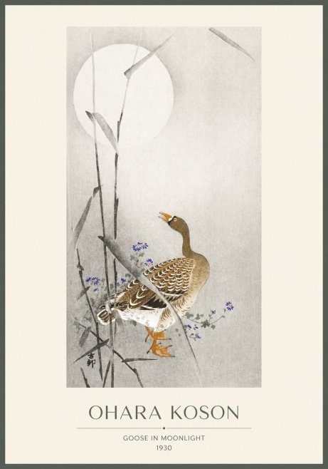Ohara Koson Goose in Moonlight No1 - Plakát