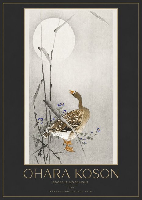 Ohara Koson Goose in Moonlight No3 - Plakát