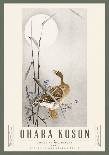 Ohara Koson Goose in Moonlight No5 - Plakát