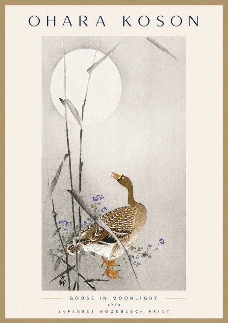 Ohara Koson Goose in Moonlight No6 - Plakát
