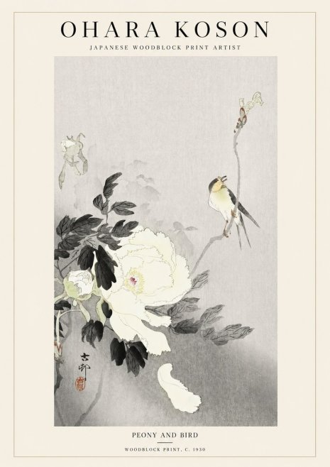 Ohara Koson Peony and Bird No1 - Plakát