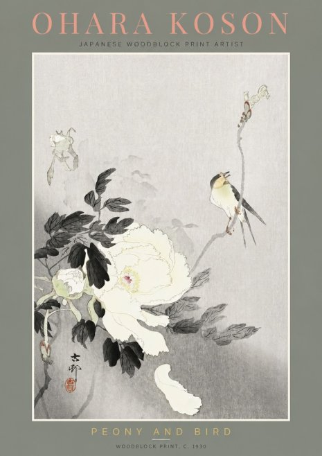 Ohara Koson Peony and Bird No2 - Plakát