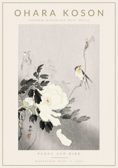 Ohara Koson Peony and Bird No4 - Plakát