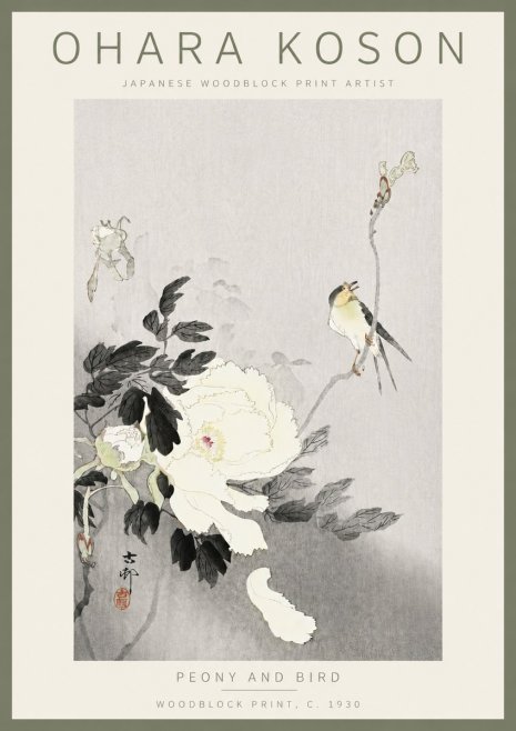 Ohara Koson Peony and Bird No5 - Plakát