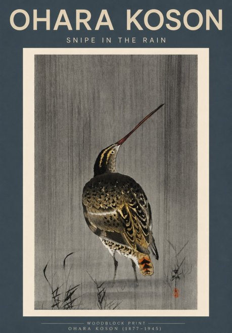 Ohara Koson Snipe in the Rain No3 - Plakát