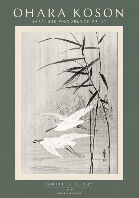Ohara Koson Two Herons and Reeds No5 - Plakát