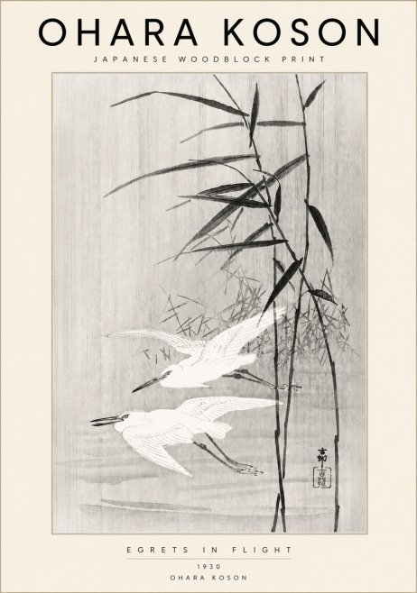 Ohara Koson Two Herons and Reeds No6 - Plakát