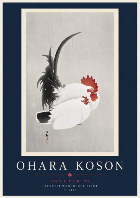 Ohara Koson Two Chickens No3 - Plakát