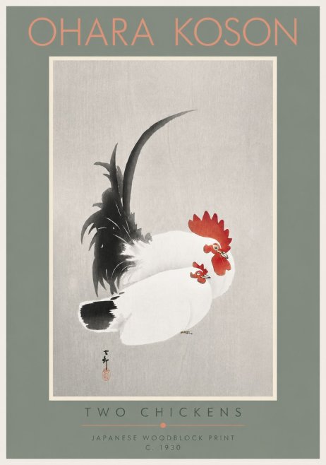 Ohara Koson Two Chickens No4 - Plakát