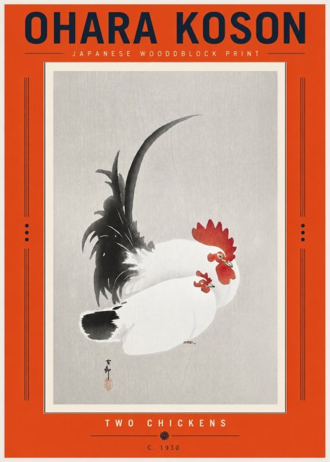 Ohara Koson Two Chickens No5 - Plakát