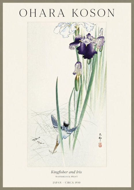 Ohara Koson Kingfisher and Iris No1 - Plakát