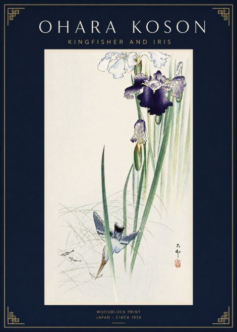 Ohara Koson Kingfisher and Iris No2 - Plakát