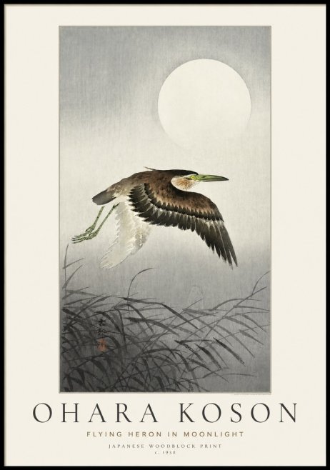 Ohara Koson Flying Heron in Moonlight No1 - Plakát