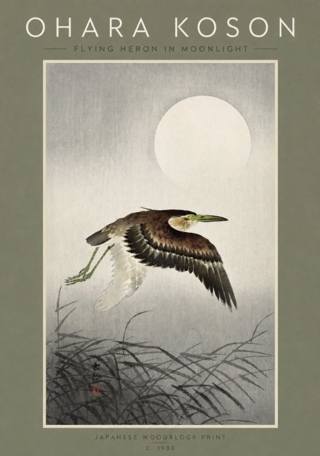 Ohara Koson Flying Heron in Moonlight No2 - Plakát