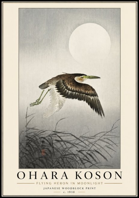 Ohara Koson Flying Heron in Moonlight No3 - Plakát