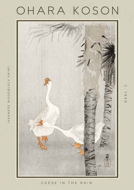 Ohara Koson Geese in the Rain No2 - Plakát